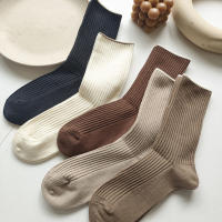 5 pares de calcetines japoneses nuevos conjunto de calcetines de algodón informales de Color sólido para mujer calcetines simples de longitud media para otoño - details 0