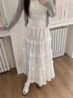 Falda Larga de Pastel Hueco Blanco Cintura Alta MIDI, Borduras con Fragmentos de Ballet, Estilo de Primavera para Damas - details 7