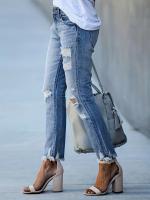 Pantalones vaqueros ajustados recortados con dobladillo crudo rasgados, pantalones ajustados de cintura alta, ropa de mezclilla para mujer - details 8