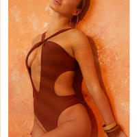 2025 nuevo bikini sexy de color sólido con cordones de una pieza con traje de baño negro ahuecado sin espalda para mujer - details 25