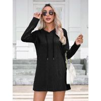 Vestido de punto con capucha de manga larga para mujer, vestidos cortos sueltos de Color sólido, tres Retro elegantes, promoción, nuevo - details 14