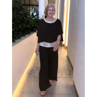 Camisa de gasa de empalme para mujer, traje de manga corta, pantalones de pierna ancha, 2 piezas - details 10