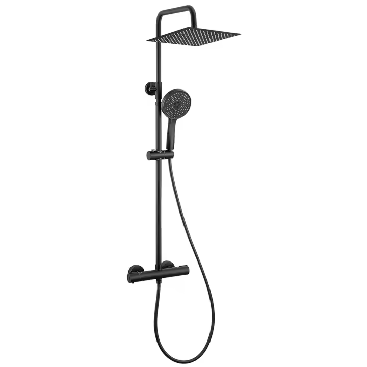 SOFETIY MAX Conjunto de ducha termostático negro, Columna de ducha negra con mezclador, Conjunto de ducha de 5 funciones - 1