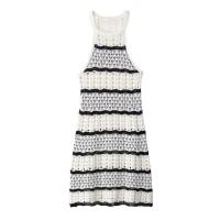 Vestido casual corto y sencillo a rayas con cuello halter, sin mangas, novedad de verano 2025 para mujeres con temperamento. - details 1