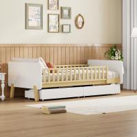 Cuna 90x190 con 2 cajones, cama individual de madera maciza con somier de láminas, blanco - details 4