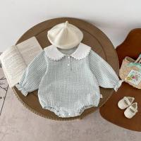 Ready Stock Mono para recién nacidos, pelele elegante a cuadros con cuello Peter Pan y cordón de manga larga para niñas de 0 a 2 años - details 13