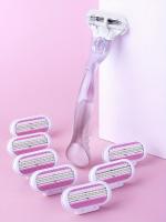 Juego de cuchillas de afeitar de acero inoxidable para mujer, 1 MANGO y 8 cuchillas, herramienta de depilación Manual de Bikini de 3 capas, maquinilla de afeitar de seguridad reemplazable - details 4