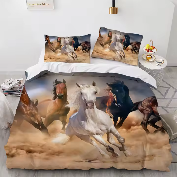 Funda de edredón con estampado de animales en 3D, juego de cama con caballo galopante dominante, fundas de edredón de microfibra suave con funda de almohada - 1