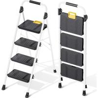Carga hasta 360 kg, con Bloqueo de Seguridad, Pedales Anchos Antideslizantes, Pasamanos, Escalera Doméstica Ligera de Acero Hogar Cocina Oficina Armarios, Blanco - details 14