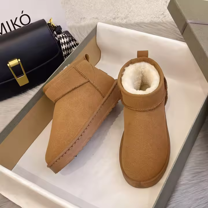 Botas de nieve para mujer, cordones planos para comodidad al aire libre, botas cortas cálidas de invierno - 1