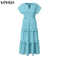 VONDA, vestido con volantes para mujer, verano 2025, vestido veraniego de Color sólido, Vestidos de playa con cuello en V, bata holgada informal bohemia de gran tamaño - details 5
