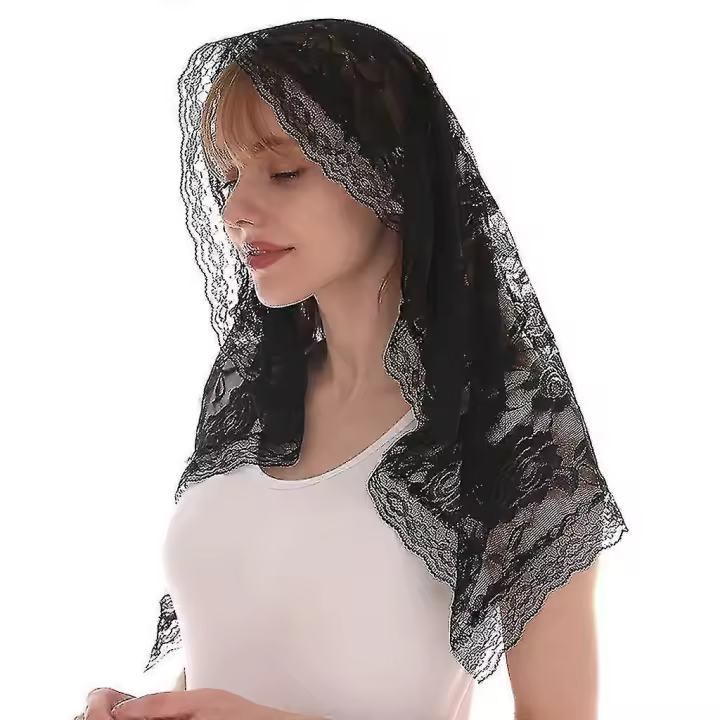 Velo de capilla de la iglesia católica de mantilla de encaje para cubrir la cabeza bufanda para novias - 1