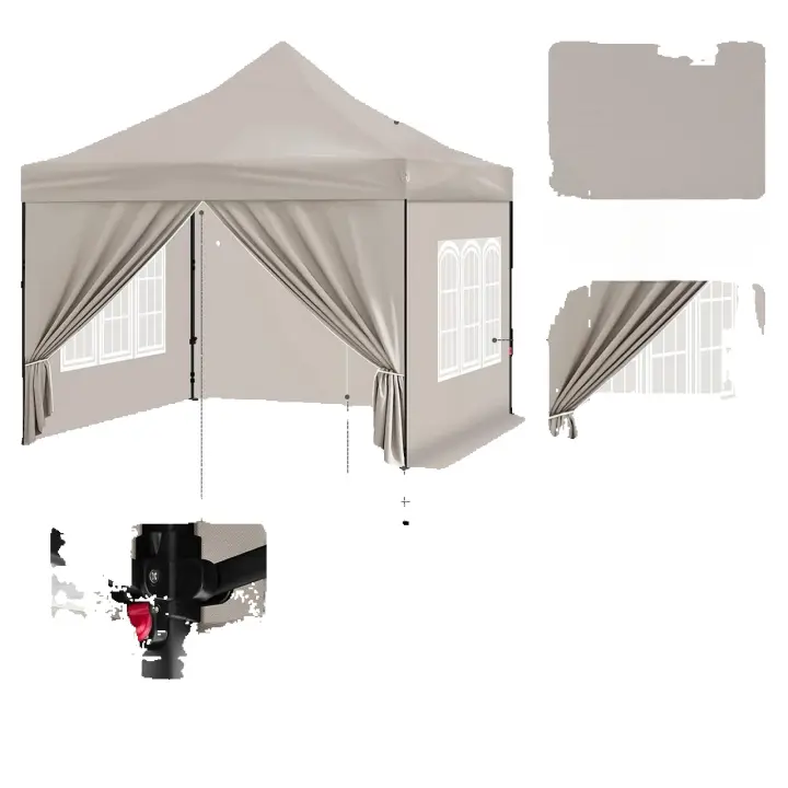 Gazebo Party Tent 3x3mW con 4 paredes laterales y puerta y ventana con cremallera Beige - 1