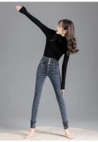 Pantalones vaqueros térmicos de lana gruesa para mujer, Vaqueros ajustados cálidos de cintura alta, pantalones pitillo con botones elásticos, pantalones vaqueros informales de terciopelo para mamá - details 11