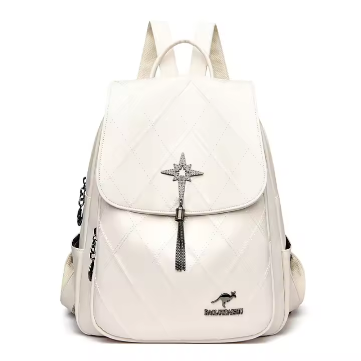 Mochila acolchada con borlas para mujer, morral ligero de hilo bordado, a la moda - 1