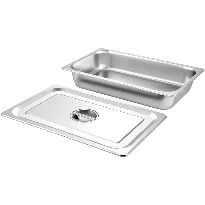 SucceBuy Paquete de 4 sartenes de mesa de vapor, 20,9 x 12,8 x 3,9 pulgadas de profundidad, contenedores de alimentos de acero inoxidable de tamaño completo de 13 litros, bandejas de horno antiatascos para hoteles - 1