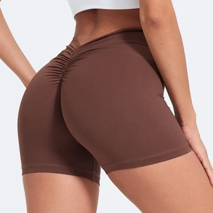 Pantalones cortos con espalda en V para mujer, Shorts sexys de cintura alta para Yoga, levantamiento de cadera, ajustados de nailon, para entrenamiento deportivo y Fitness - 1