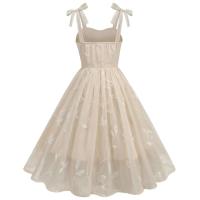 Vestido de Cintura Ajustado con Malla Bordada Retro 2024 Estilo Spaghetti Strap Vintage para Mujeres Ideal para Fiestas de Noche, Celebraciones y Cumpleaños - details 8