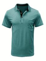 Camisa de manga corta para hombre, camisa de solapa con botones, bolsillo en el pecho, color sólido, a la moda - details 17