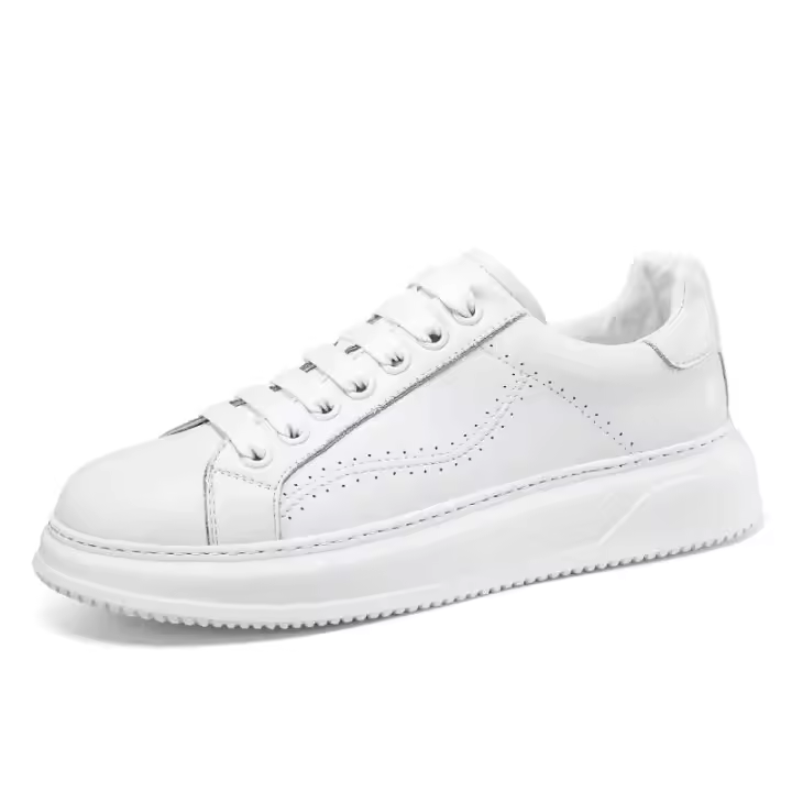 Nuevos zapatos blancos gruesos para hombre, Color sólido, ligeros, antideslizantes, zapatos deportivos de moda que aumentan la altura, cuero genuino - 1