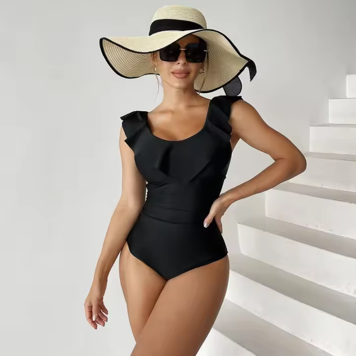 Traje de baño de una pieza para mujer, moda a rayas, estampado floral, traje de baño, bikini, bañadores de mujer, tallas grandes, ropa de baño, cuello en V - 1