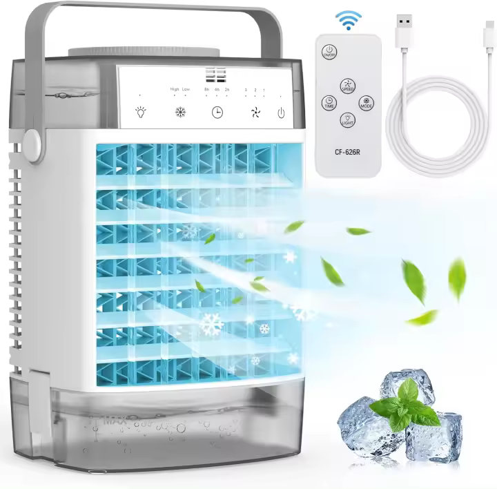 Aires acondicionados portátiles, 3 velocidades, 7 colores LED, con control remoto, 1000 ml, aire acondicionado personal portátil para habitación y dormitorio. - 1