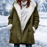 Chaqueta de mujer con forro de lana, hebilla de esquina con capucha, abrigo de longitud media, abrigo de piel resistente al viento para invierno, ropa de calle - details 2