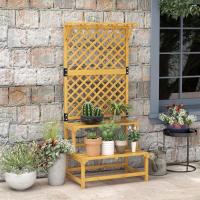Estante de madera para plantas de 2 niveles, soporte para macetas de exterior con rejilla para jardín, patio, terraza, 75x50x166 cm, natural - details 4