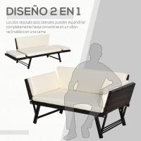 Ratán Convertible de 2 Plazas Cama Individual con Respalones Acolchados y Sofá Doble para Exterior Jardín Patio Terraza 129x63x67 cm Beige - details 5