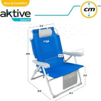 Silla playa plegable y reclinable posiciones, Silla portátil plegable 55x67,5x86cm, Incluye cojín, 1 bolsillo, 1 bolsa con cremallera y topes antivuelco, Sillas de playa - details 1