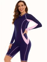 Traje de baño de una pieza para mujer, traje de baño de manga larga con protección solar con cremallera, traje de neopreno para mujer - details 3