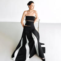 BUNO-Falda grande con costuras contrastantes clásicas en blanco y negro, falda larga de cintura baja, falda drapeada de moda Retro Spice Girl para mujer - details 4