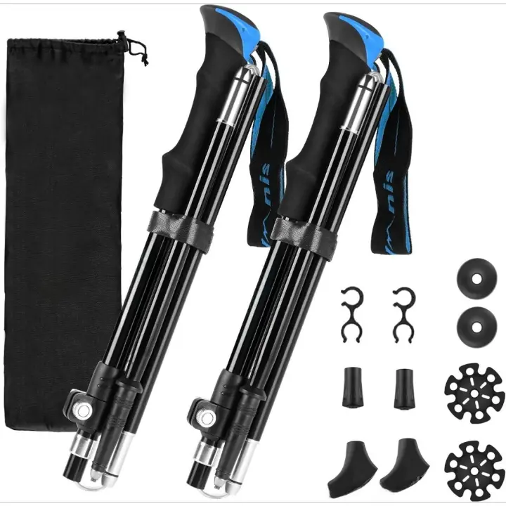 Bastones de Aluminio Plegables Ligeros Sistema de Bloqueo Rápido para Senderismo, Montañismo, Acampada, Mochilero - 1