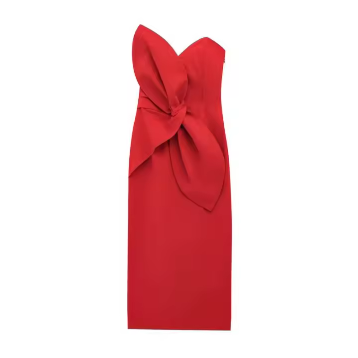 BUNO-Sexy Club Chic vestido de mujer sólido sin tirantes sin mangas arco cremallera Vestidos largos moda 2025 primavera vestido envolvente en el pecho. - 1