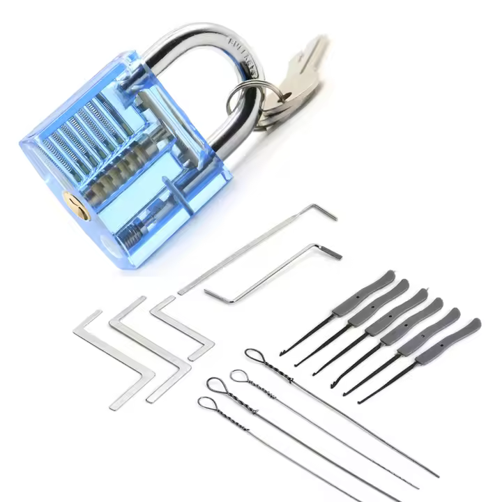 KAK-15 piezas Juego de Herramientas de cerrajero con candado de práctica, herramientas de recolección de cerradura de acero inoxidable, llave extractora de llave rota - 1