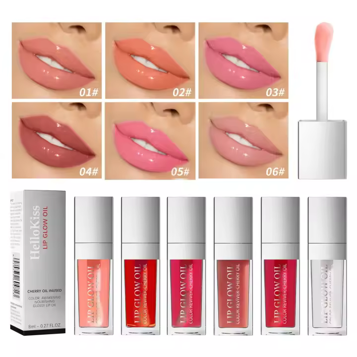 Hellokiss Lip Glow Oil 8ml Aceite labial brillante Esmalte labial hidratante Bálsamo labial transparente Lápiz labial Cereza - 1