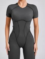 Ropa de Yoga de manga corta ajustada de Color sólido, pantalón largo Sexy con espalda descubierta, mono para entrenamiento de gimnasio, ropa deportiva de secado rápido de una pieza para Fitness - details 23