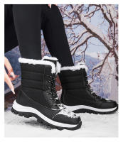 Botas de nieve antideslizantes para exteriores para mujer, zapatos grandes de algodón de esquí de tubo medio alto, gruesos y cálidos de terciopelo, para invierno - details 4