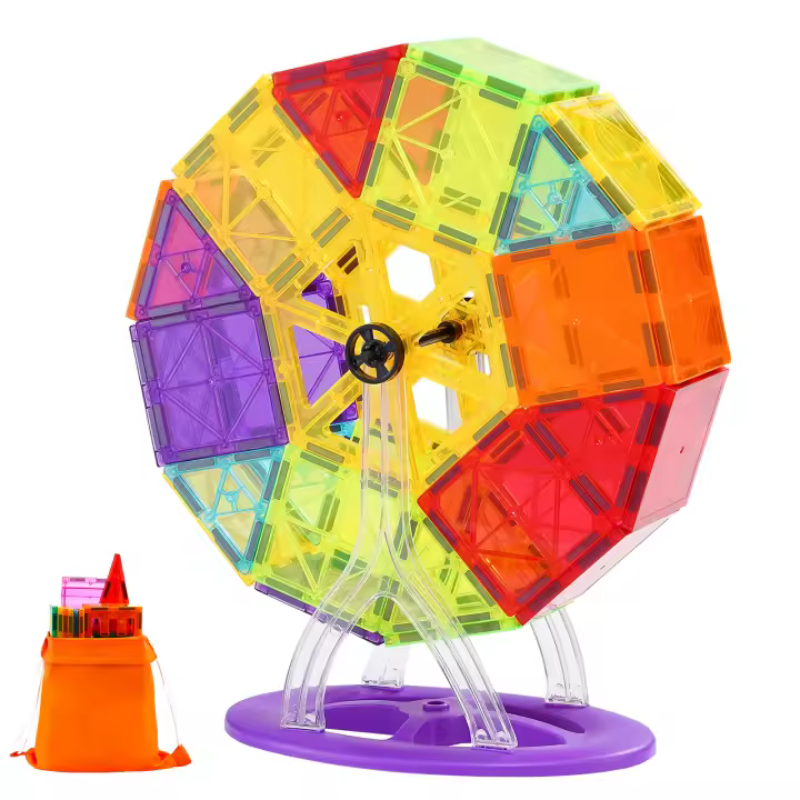 SucceBuy Azulejos magnéticos, 180 piezas de bloques de construcción para niños, con bases de automóviles y rueda de la fortuna, juguetes STEM para mayores de 5 años - 1