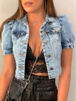 Chaquetas cortas con agujeros cortados por el viento, mangas de burbuja, chaquetas vaqueras pequeñas, tops - details 0