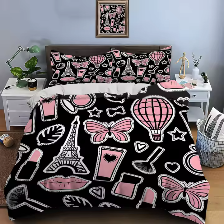 Juego de Ropa de Cama de Lujo Conjunto de Funda de Edredón de Poliéster con Estampado de Maquillaje - 1