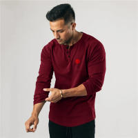 Black Slim Fitting T-shirt Top Simple Casual American Tough Guy Fitness Long Sleeve - details 19