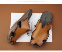 Zapatos de playa de cuero de verano de gran tamaño 2022, sandalias de piel de vaca para exteriores de una palabra, sandalias para hombre - details 18