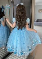 Vestido de princesa de lentejuelas de verano para niños, disfraz con estampado azul, vestido elegante de Reina de la nieve para niñas, regalo de cumpleaños para niños - details 9
