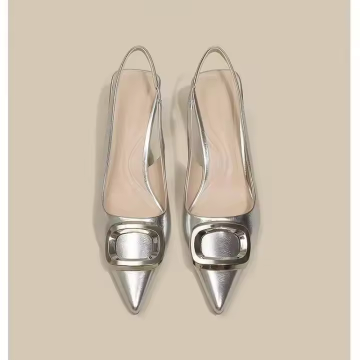Zapatos de Mujer de Marca Primavera 2025 Nuevos Tacones Altos, Elegante Tacón Medio, Punta Estrecha, Sandalias sin Cordones - 1