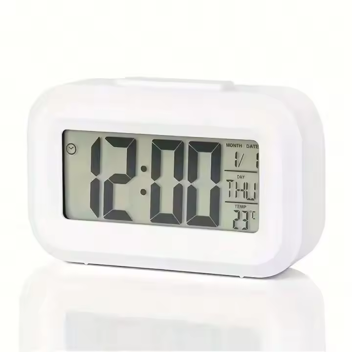 Reloj despertador digital inteligente Pantalla LCD blanca y negra con temporizador de calendario de temperatura Luz LED para dormitorio Oficina - 1