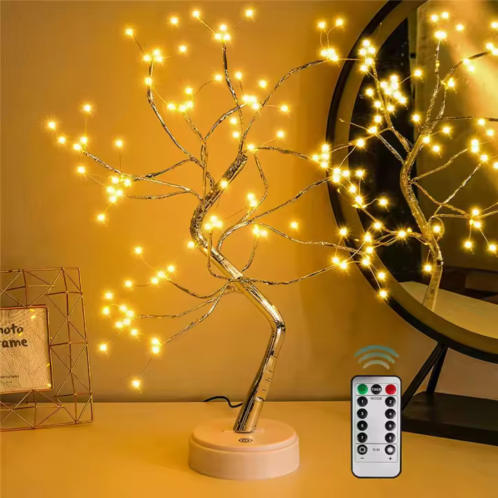 Remote Sparkly Fairy Spirit Tree Lamp 108 LED DIY Artificial Bedroom Nightlight 8 Modes USB Battery Bonsai Tree Night Light - 1
