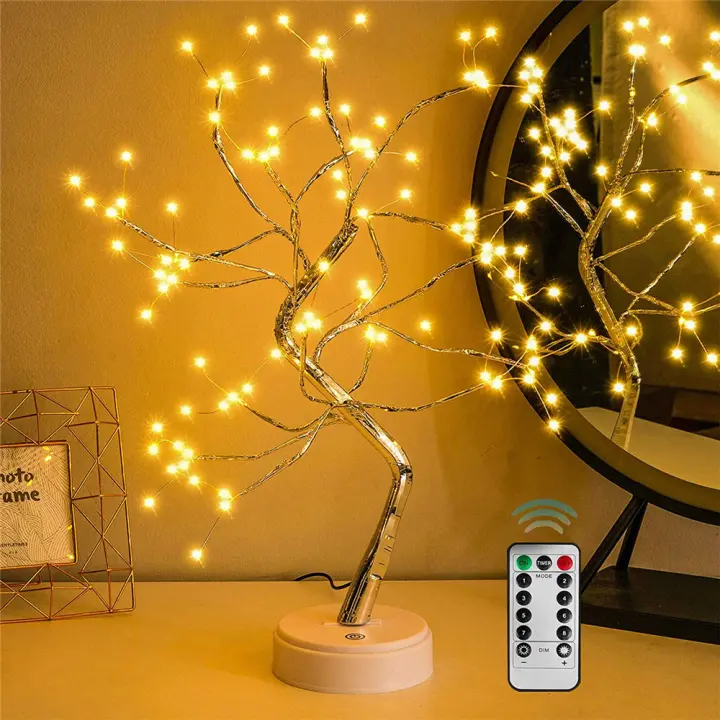 Remote Sparkly Fairy Spirit Tree Lamp 108 LED DIY Artificial Bedroom Nightlight 8 Modes USB Battery Bonsai Tree Night Light - 1