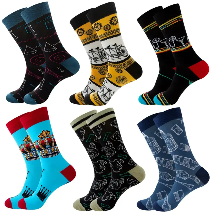 Calcetines de algodón peinado para hombre y mujer, medias divertidas con estampado de arte feliz, estilo Hip Hop, 6 pares - 1