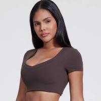 Camiseta de manga corta con cuello en V para mujer, camiseta con corte de entrenamiento, ropa deportiva para correr - details 4